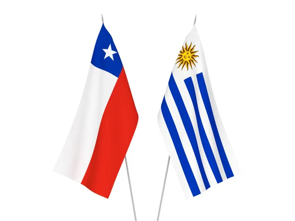 Narodowe Flagi Tkanin Chile Orientalnej Republiki Urugwaju Izolowane Białym Tle — Zdjęcie stockowe