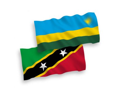 Beyaz arka planda Saint Christopher ve Nevis Federasyonu ve Ruanda Cumhuriyeti 'nin ulusal taşıyıcı kumaş bayrakları izole edildi. 1 'e 2 oranında.