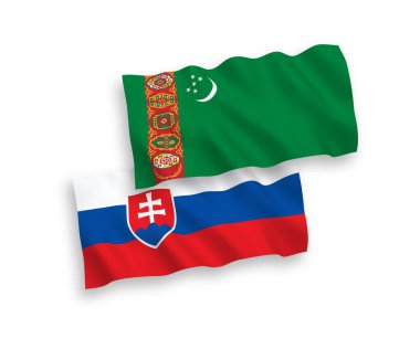 Beyaz arka planda, Slovakya ve Türkmenistan 'ın ulusal taşıyıcı kumaş bayrakları izole edildi. 1 'e 2 oranında.