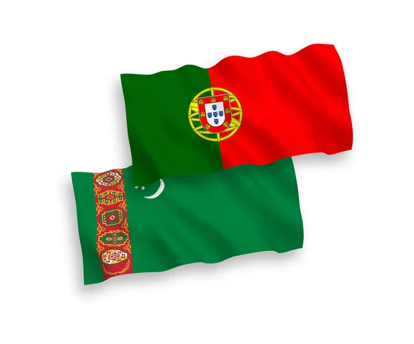 National Vector Fabric Wave Flags Portugal Turkmenistan Isolated White Background — Stock Vector