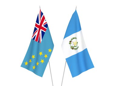 Tuvalu ve Guatemala Cumhuriyetinin ulusal kumaş bayrakları beyaz arka planda izole edilmiştir. 3d resimleme.