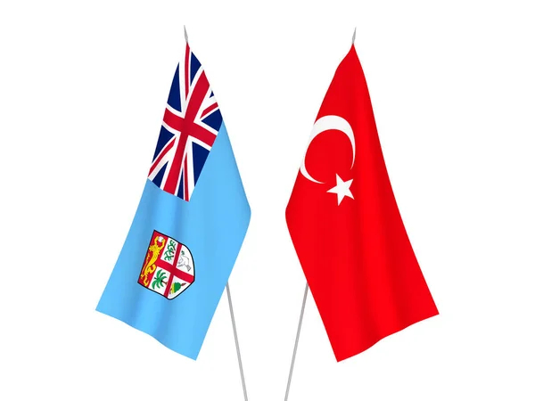 Bandeiras Tecido Nacional República Das Fiji Turquia Isoladas Fundo Branco — Fotografia de Stock