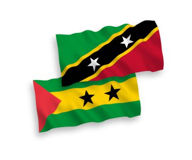 Aziz Christopher ve Nevis Federasyonu 'nun ulusal taşıyıcı kumaş bayrakları ve beyaz arka planda izole edilmiş Aziz Thomas ve Prens. 1 'e 2 oranında.