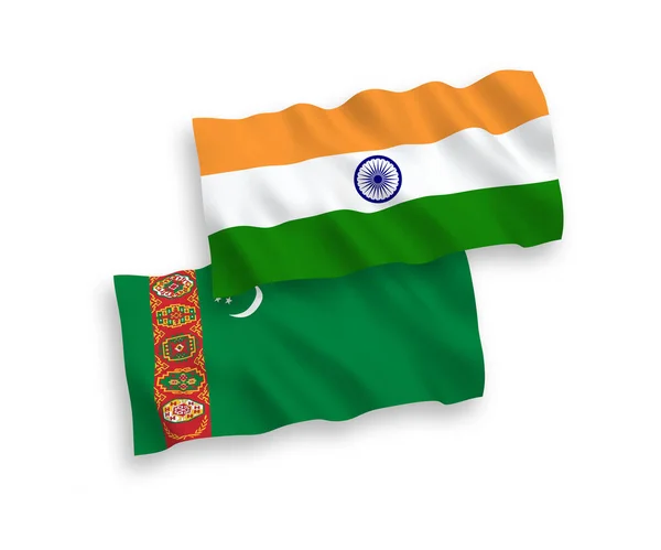 Nationale Vektor Stofffahnen Indiens Und Turkmenistans Isoliert Auf Weißem Hintergrund — Stockvektor