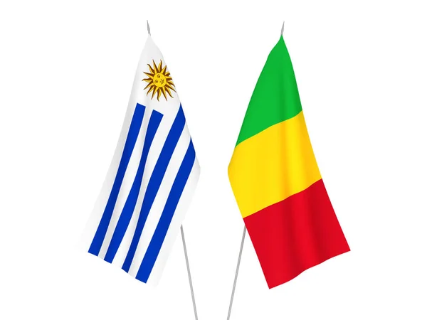 Narodowe Flagi Tkanin Mali Orientalnej Republiki Urugwaju Odizolowane Białym Tle — Zdjęcie stockowe
