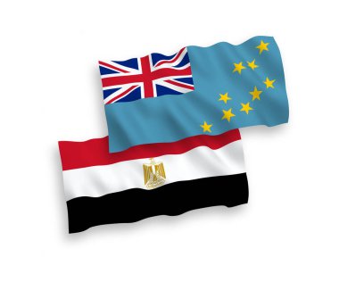 Tuvalu ve Mısır 'ın ulusal taşıyıcı kumaş bayrakları beyaz arka planda izole edildi. 1 'e 2 oranında.
