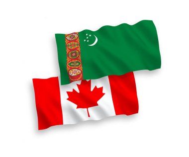 Kanada ve Türkmenistan 'ın ulusal taşıyıcı kumaş bayrakları beyaz arka planda izole edildi. 1 'e 2 oranında.