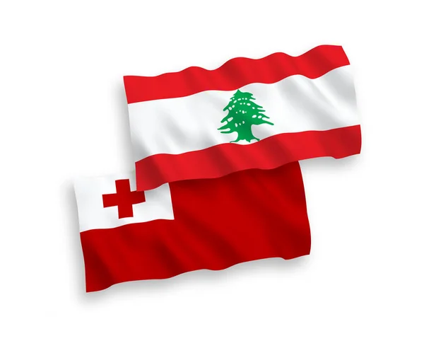 Nationale Vector Weefsel Golf Vlaggen Van Koninkrijk Tonga Libanon Geïsoleerd — Stockvector
