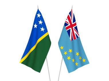 Tuvalu ve Solomon Adaları 'nın ulusal kumaş bayrakları beyaz arka planda izole edildi. 3d resimleme.