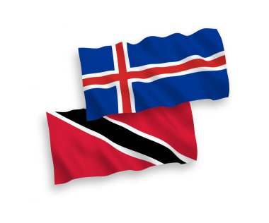 Beyaz arka planda Trinidad, Tobago ve İzlanda 'nın ulusal taşıyıcı kumaş bayrakları izole edildi. 1 'e 2 oranında.