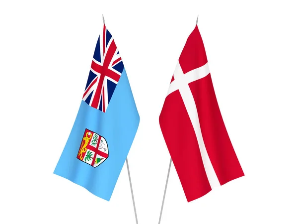Narodowe Flagi Tkanin Republiki Fidżi Danii Izolowane Białym Tle Ilustracja — Zdjęcie stockowe