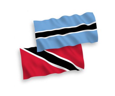 Beyaz arka planda Trinidad, Tobago ve Botswana 'nın ulusal taşıyıcı kumaş bayrakları izole edildi. 1 'e 2 oranında.