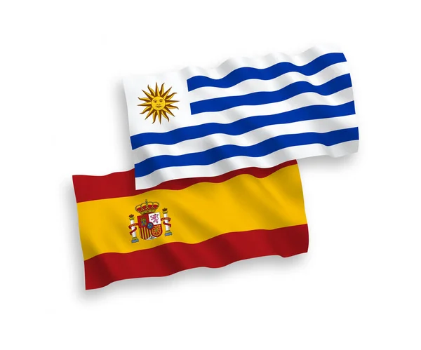 Nationale Vektor Gewebefahnen Der Orientalischen Republik Uruguay Und Spanien Isoliert — Stockvektor