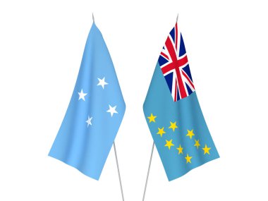 Tuvalu 'nun ulusal kumaş bayrakları ve Mikronezya Birleşik Devletleri beyaz arka planda izole edildi. 3d resimleme.