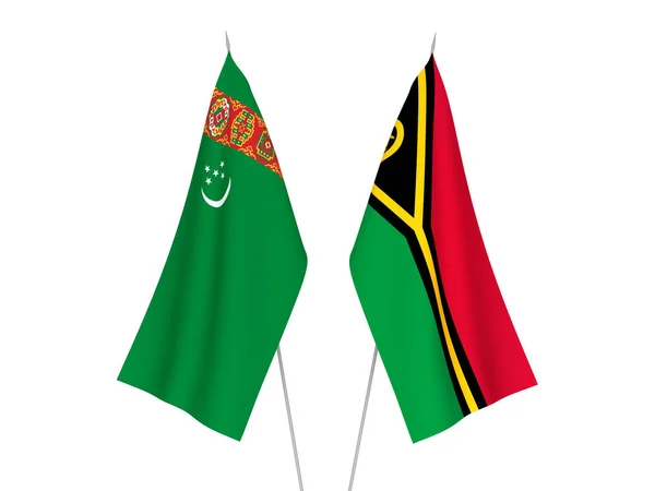 Národní Textilní Vlajky Turkmenistánu Vanuatu Izolované Bílém Pozadí Vykreslování Ilustrace — Stock fotografie