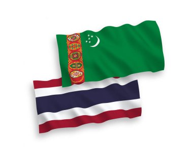 Beyaz arka planda, Türkmenistan ve Tayland 'ın ulusal taşıyıcı kumaş bayrakları izole edildi. 1 'e 2 oranında.