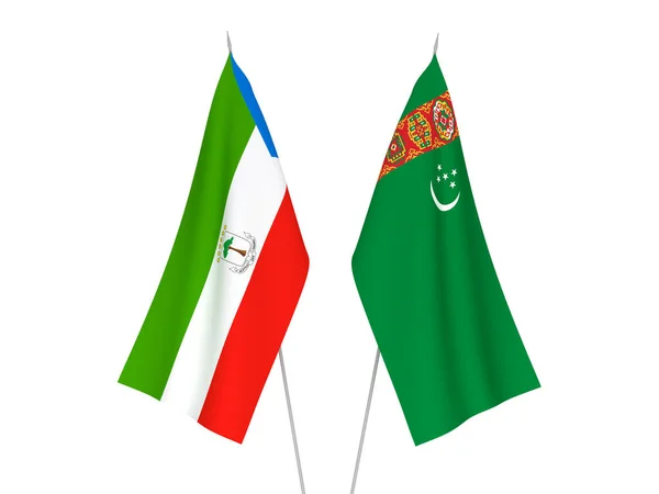 土库曼斯坦和赤道几内亚共和国的国旗以白色背景隔离 3D渲染说明 — 图库照片