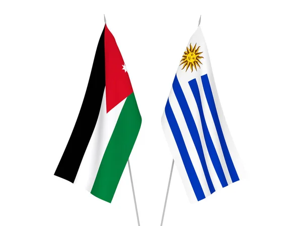 Bandeiras Tecido Nacional República Oriental Uruguai Reino Hachemita Jordânia Isoladas — Fotografia de Stock