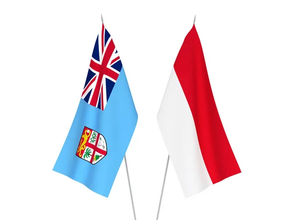 Narodowe Flagi Tkanin Republiki Fidżi Indonezji Izolowane Białym Tle Ilustracja — Zdjęcie stockowe
