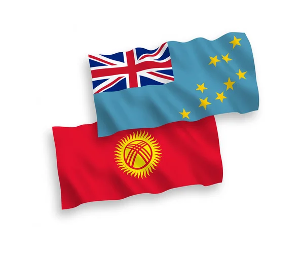 Bandeiras Onda Tecido Vetorial Nacional Tuvalu Quirguistão Isoladas Fundo Branco —  Vetores de Stock