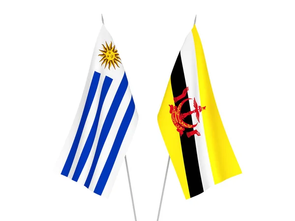 Narodowe Flagi Tkanin Orientalnej Republiki Urugwaju Brunei Izolowane Białym Tle — Zdjęcie stockowe