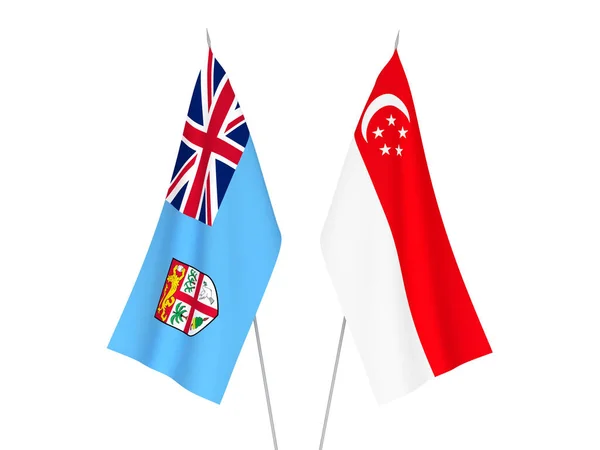 斐济共和国和新加坡共和国的国旗以白色背景隔离 3D渲染说明 — 图库照片