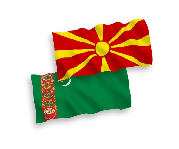 National Vector Fabric Wave Flags Turkmenistan North Macedonia Isolated White — Stock Vector
