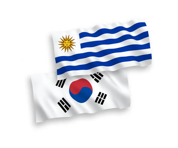 Nemzeti Vektor Szövet Hullám Zászlók Dél Korea Uruguayi Keleti Köztársaság — Stock Vector