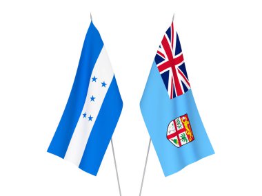 Beyaz arka planda Honduras ve Fiji Cumhuriyeti 'nin ulusal kumaş bayrakları izole edildi. 3d resimleme.
