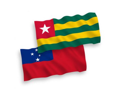 Togo Cumhuriyeti 'nin ulusal taşıyıcı kumaş bayrakları ve beyaz arka planda izole edilmiş Bağımsız Samoa Devleti. 1 'e 2 oranında.