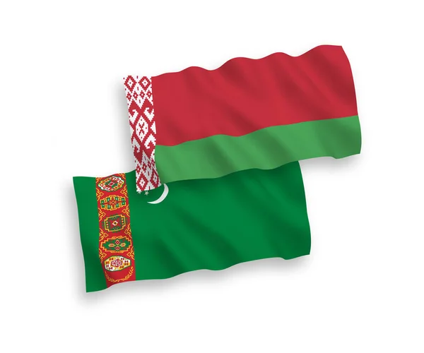 Drapeaux Ondes Tissu Vectoriel National Turkménistan Biélorussie Isolés Sur Fond — Image vectorielle
