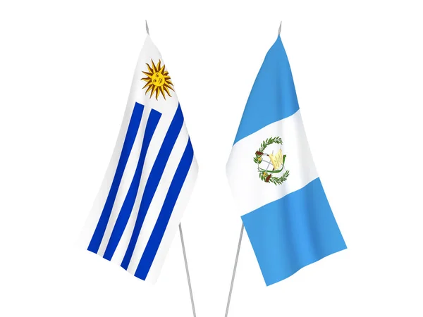 Nationell Tyg Flaggor Orientaliska Republiken Uruguay Och Republiken Guatemala Isolerad — Stockfoto