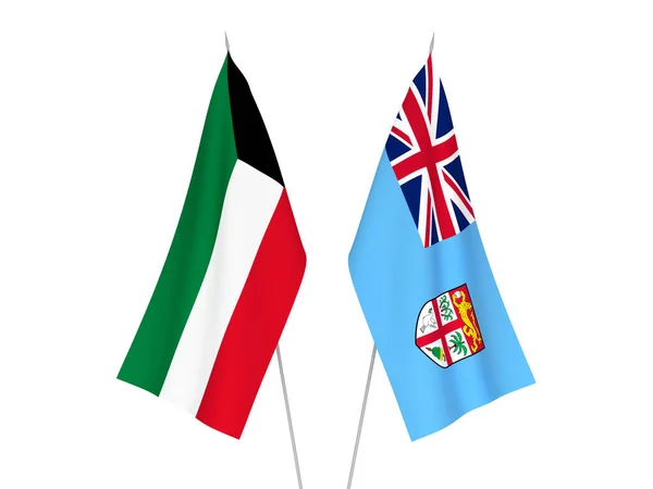 科威特和斐济共和国的国旗以白色背景隔离 3D渲染说明 — 图库照片
