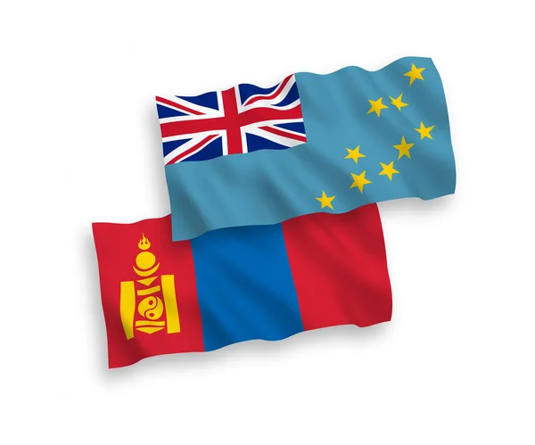 Narodowe Flagi Tkanin Wektorowych Tuvalu Mongolii Izolowane Białym Tle Proporcja — Wektor stockowy