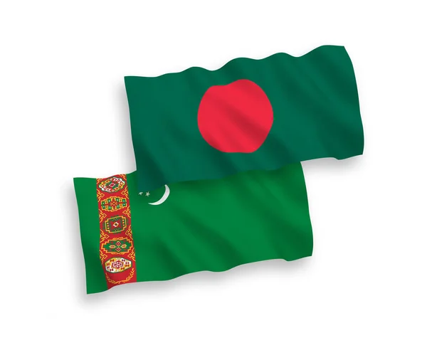 Nationale Vektor Stofffahnen Turkmenistans Und Bangladeschs Isoliert Auf Weißem Hintergrund — Stockvektor