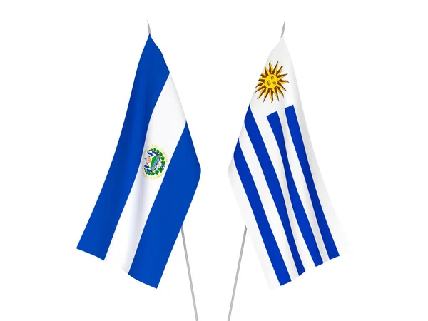 Nationell Tyg Flaggor Orientaliska Republiken Uruguay Och Republiken Salvador Isolerad — Stockfoto