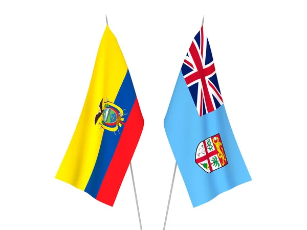Narodowe Flagi Tkanin Ekwadoru Republiki Fidżi Izolowane Białym Tle Ilustracja — Zdjęcie stockowe