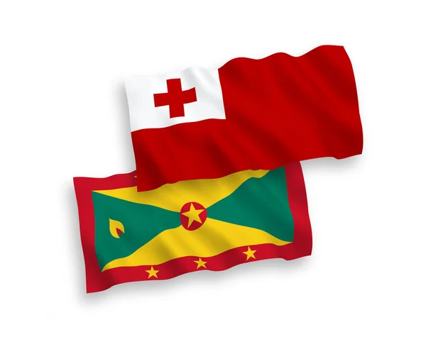 Национальные Векторные Тканевые Волновые Флаги Королевства Тонга Гренада Выделены Белом — стоковый вектор