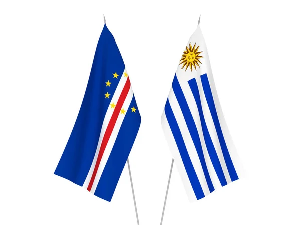 Nationell Tyg Flaggor Orientaliska Republiken Uruguay Och Republiken Cabo Verde — Stockfoto