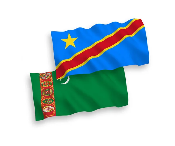 Banderas Nacionales Tejido Vectorial Turkmenistán República Democrática Del Congo Aisladas — Vector de stock