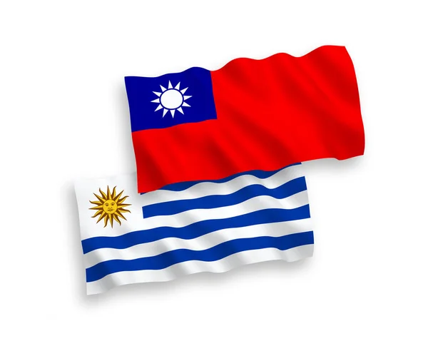 乌拉圭东岸共和国和台湾的国家病媒织物波条旗在白色背景下隔离 1比2的比例 — 图库矢量图片