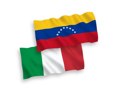Beyaz arka planda izole Italya ve Venezuela ulusal vektör kumaş dalga bayrakları. 1 ila 2 oran.