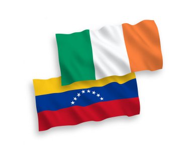 Irlanda ve Venezuela ulusal vektör kumaş dalga bayrakları beyaz arka planda izole. 1 ila 2 oran.