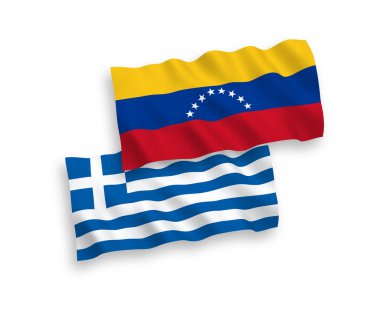Yunanistan ve Venezuela ulusal vektör kumaş dalga bayrakları beyaz arka planda izole. 1 ila 2 oran.