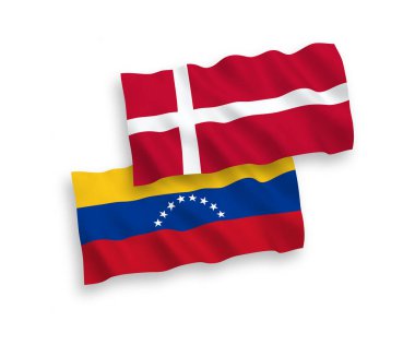 Danimarka ve Venezuela ulusal vektör kumaş dalga bayrakları beyaz arka planda izole. 1 ila 2 oran.