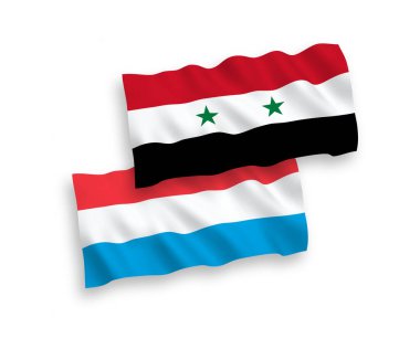 Ulusal vektör kumaş dalga bayrakları Lüksemburg ve Suriye beyaz arka planda izole. 1 ila 2 oran.