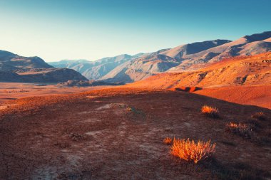 Altai, Sibirya, Rusya 'daki sonbahar dağ manzarası. Kyzyl-Chin vadisi, Mars vadisi olarak da bilinir. Güzel sonbahar manzarası