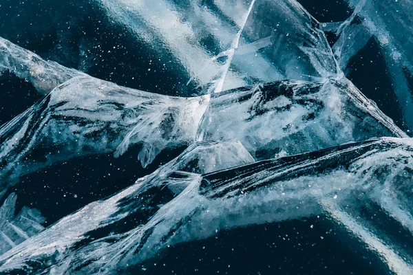 Gelo Azul Transparente Com Rachaduras Lago Baikal Inverno Abstrato Inverno — Fotografia de Stock