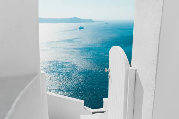Architettura Bianca Sull Isola Santorini Grecia Panorama Estivo Vista Mare — Foto Stock