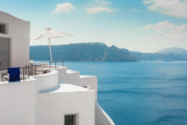 Santorini Adası Yunanistan Beyaz Mimari Yaz Manzarası Deniz Manzarası Seyahat — Stok fotoğraf